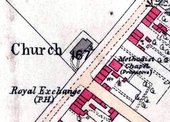 The original mission chapel shown on a map of 1880